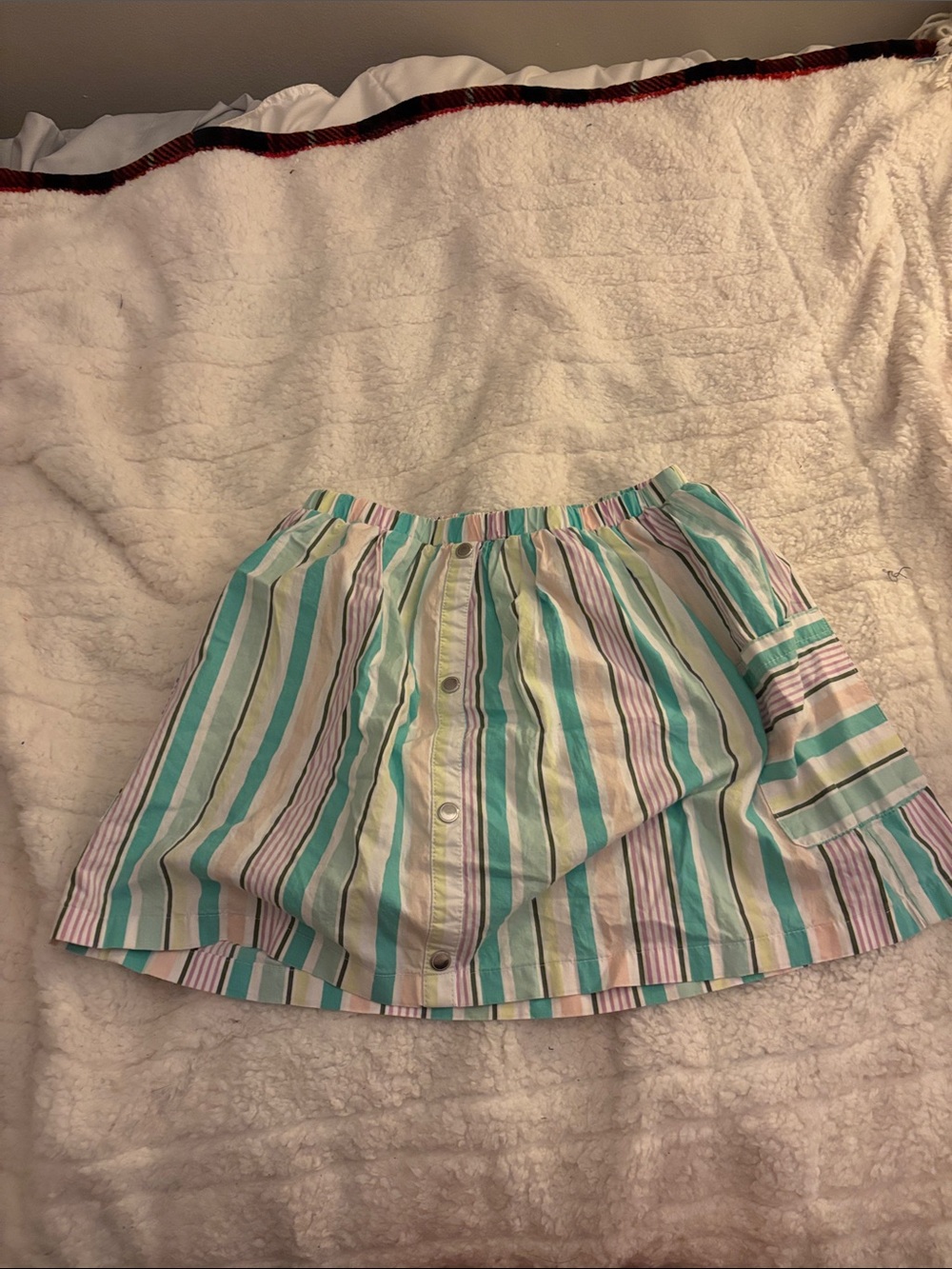 Striped Button-Front Mini Skirt in Pastel Multi